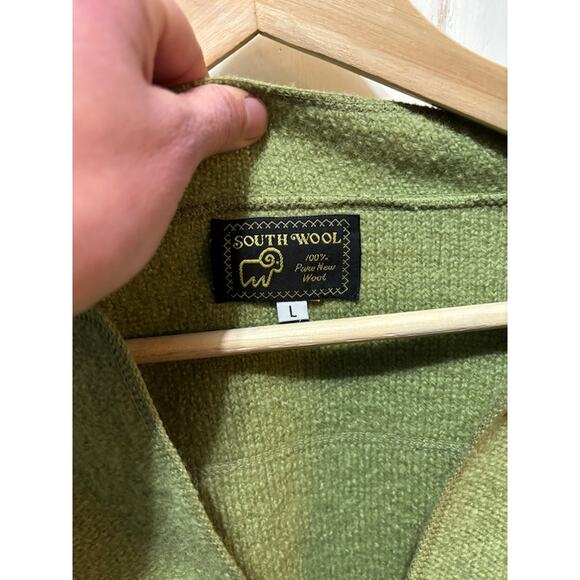 South Wool green jacket cardigan sweater 100% virgin wool size large - Picture 4 of 7